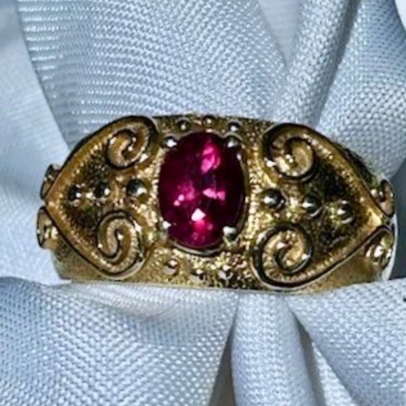 Rare Natural Pink Zircon 10K Yellow Gold Rg Sz 8 4.3g